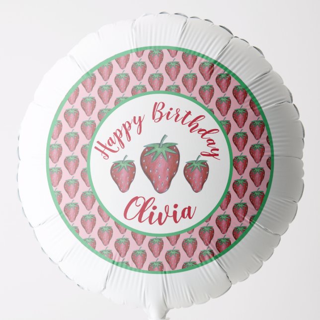 Happy Birthday Pink Red Sweet Strawberry Berries Balloon (Front)