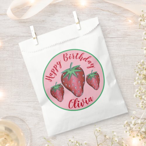 Happy Birthday Pink Red Sweet Strawberry Berries Favor Bag