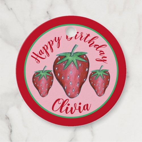 Happy Birthday Pink Red Sweet Strawberry Berries Favor Tags
