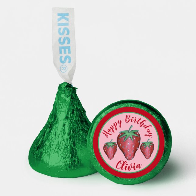 Happy Birthday Pink Red Sweet Strawberry Berries Hershey®'s Kisses® (Front)
