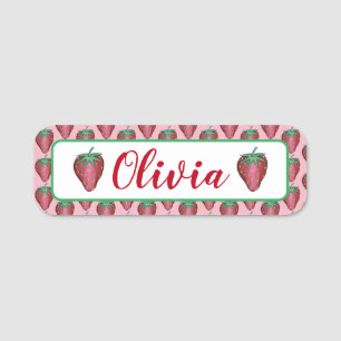 Happy Birthday Pink Red Sweet Strawberry Berries Name Tag