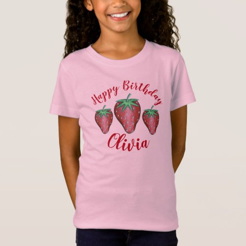 Happy Birthday Pink Red Sweet Strawberry Berries T_Shirt