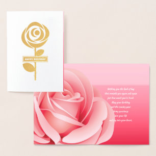Happy Birthday. Pink Rose Painting Luxury Foil Card