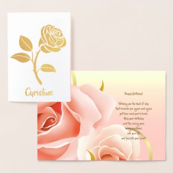 Happy Birthday. Pink Rose Real Foil Luxury Cards by artofmairin at Zazzle
