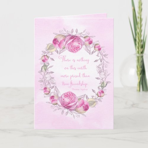 Happy Birthday Pink Roses Friendship Quote Card
