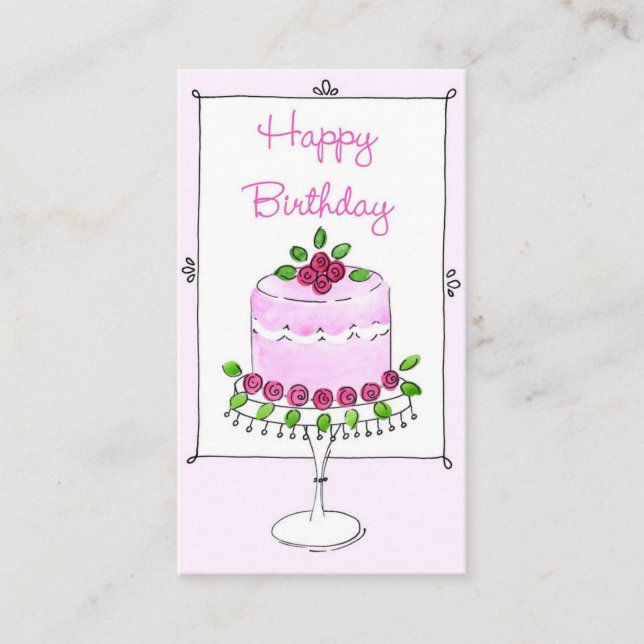 Happy Birthday Pink Roses Mini Card (Front)