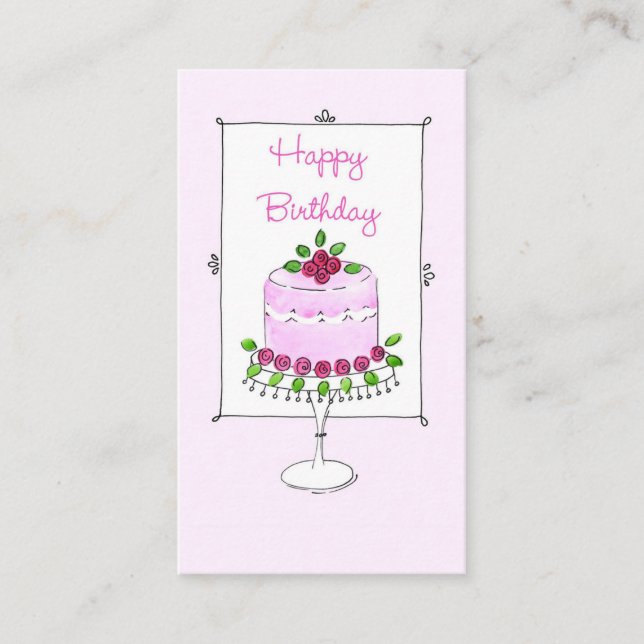 Happy Birthday Pink Roses Mini Card (Front)