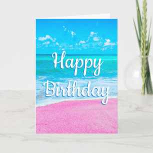 Happy Birthday Pink Sand Tropical Beach Card