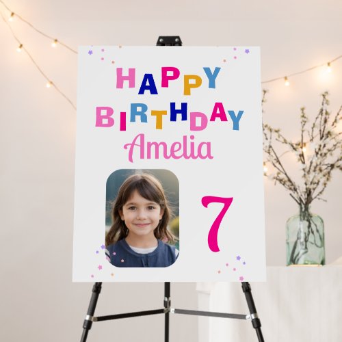 Happy Birthday Pink Stars Girl Photo Backdrop 