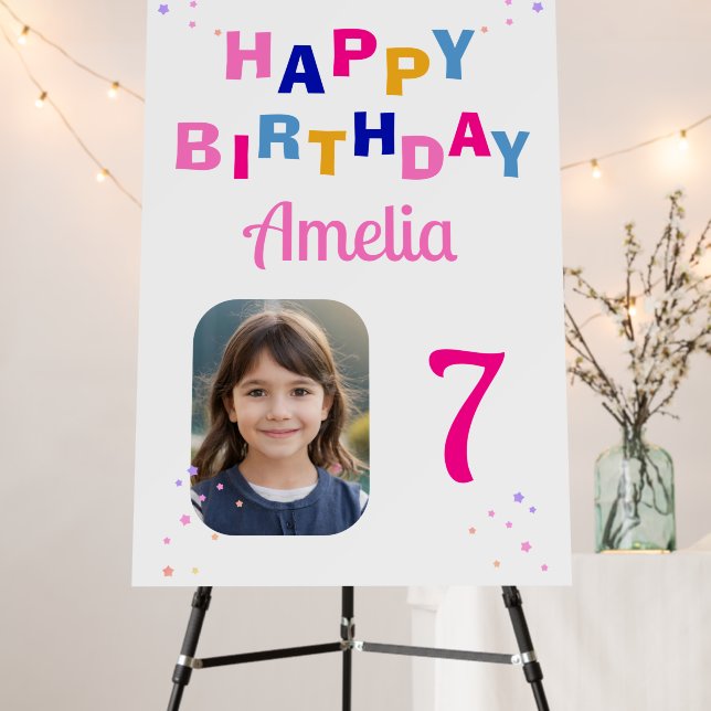 Happy Birthday Pink Stars Girl Photo Backdrop  Foam Board (In Situ (Stand))