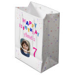 Happy Birthday Pink Stars Girl Photo Medium Gift Bag