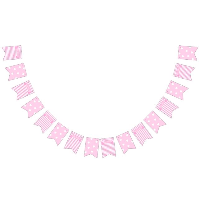 Happy Birthday! | pink Stripes & Hearts Birthday Bunting Flags (All)