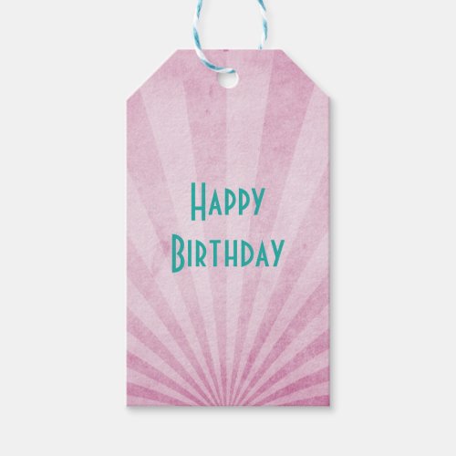 Happy Birthday Pink Sunrays with a Shabby Texture Gift Tags