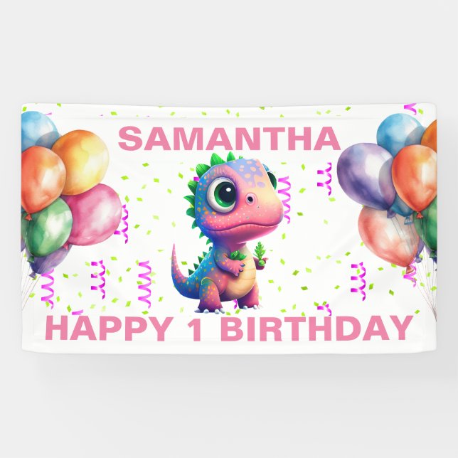 HAPPY BIRTHDAY PINK T REX Banner (Horizontal)