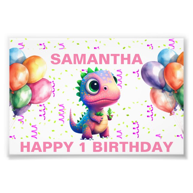 HAPPY BIRTHDAY PINK T REX  PHOTO PRINT (Front)