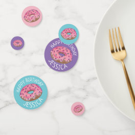 Happy Birthday Pink Teal Frosted Donut Doughnut Confetti