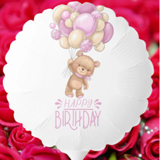 HAPPY birthday pink teddy balloon girl