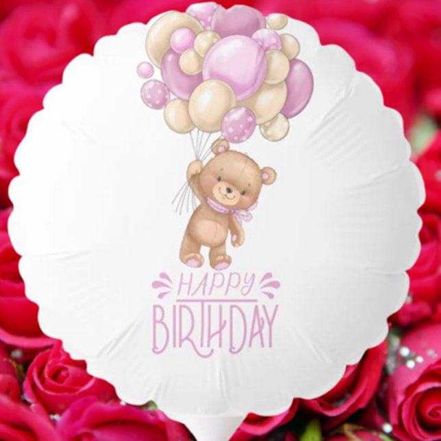 HAPPY birthday pink teddy balloon girl   (Celebrate your favorite bear's birthday with unforgettable balloons!)