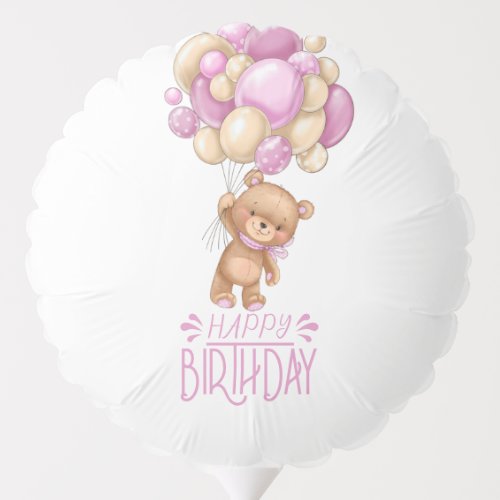 HAPPY birthday pink teddy balloon girl  