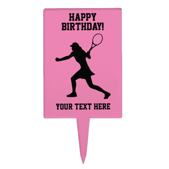 Happy Birthday pink tennis girl custom cake topper (Front)