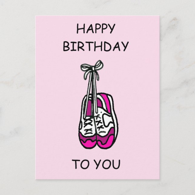 Happy Birthday Pink Trainers for Female Runner Postcard (Front)