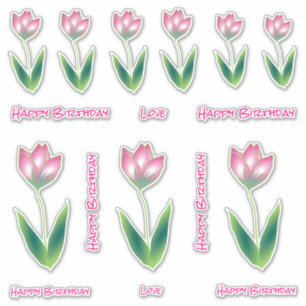 Happy Birthday Pink Tulip Bloom Stickers