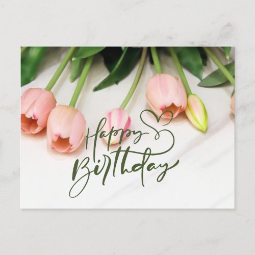 Happy Birthday Pink Tulip Flowers  Postcard