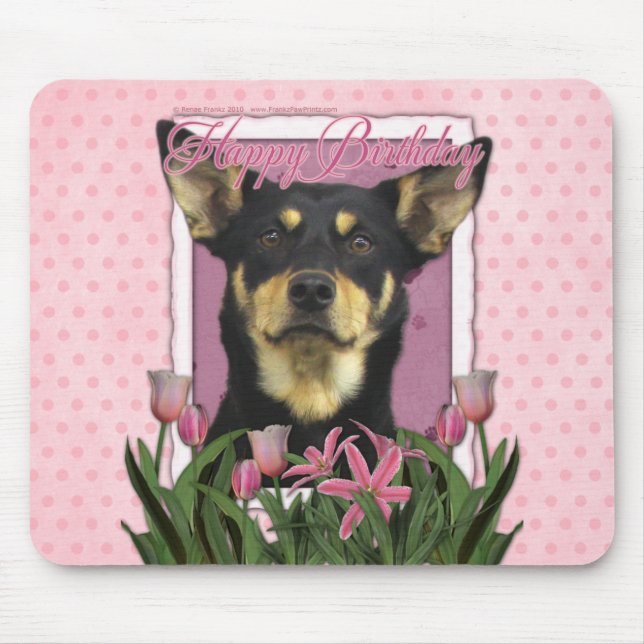 Happy Birthday - Pink Tulips - Australian Kelpie Mouse Pad (Front)