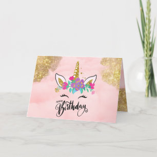 Happy Birthday Pink Unicorn Girls Women Letterpress Thank You Card
