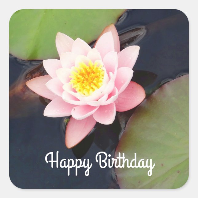 Happy Birthday Pink Water Lily #1 Stickers (Front)