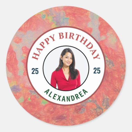 Happy Birthday Pink Watercolor Photo Personalize Classic Round Sticker
