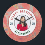 Happy Birthday Pink Watercolor Photo Personalize  Large Clock<br><div class="desc">Happy Birthday Pink Watercolor Photo Personalize Clock is great to celebrate the birthday every day. Personalize it with photo,  name and age.</div>