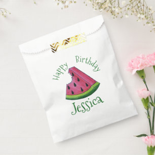 Happy Birthday Pink Watermelon Slice Fruit Picnic Favor Bag