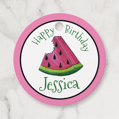 Happy Birthday Pink Watermelon Slice Fruit Picnic Favor Tags