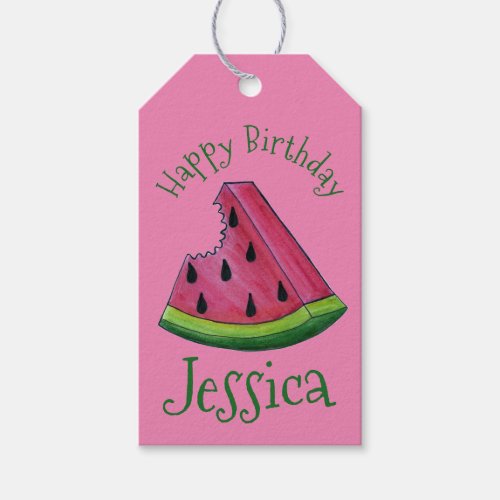 Happy Birthday Pink Watermelon Slice Fruit Picnic Gift Tags