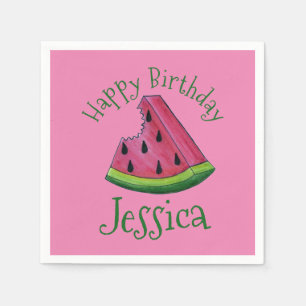 Happy Birthday Pink Watermelon Slice Fruit Picnic Napkins