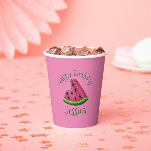 Happy Birthday Pink Watermelon Slice Fruit Picnic Paper Cups