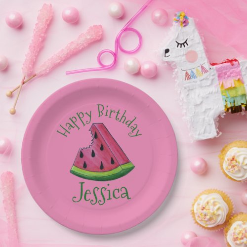 Happy Birthday Pink Watermelon Slice Fruit Picnic Paper Plates