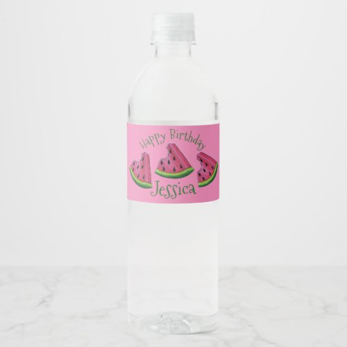 Happy Birthday Pink Watermelon Slice Fruit Picnic Water Bottle Label