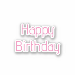 Happy Birthday Pink White Custom Color Simple Cute Sticker