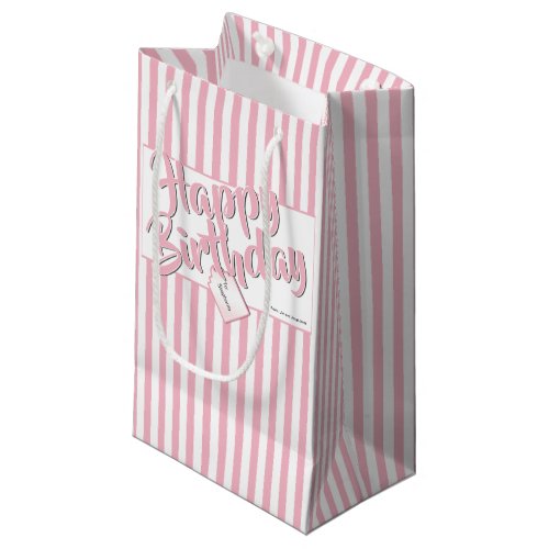 Happy Birthday PinkWhite Simple Stripes Pattern Small Gift Bag