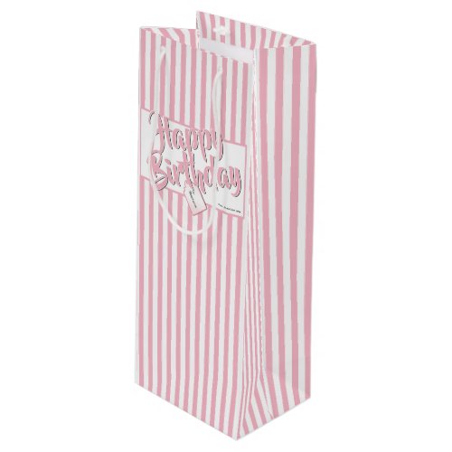 Happy Birthday PinkWhite Simple Stripes Pattern Wine Gift Bag