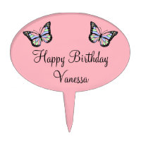 Happy Birthday Pink with Name & Butterflies
