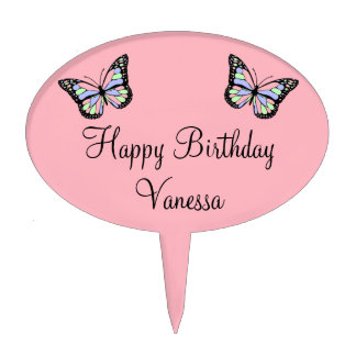Happy Birthday Pink with Name & Butterflies Cake Topper