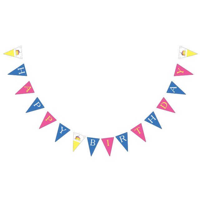 Happy Birthday Pink Yellow Cake Slice Candles Bunting Flags (All)