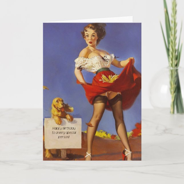 Happy Birthday Pinup Gal and Dog Card (Front)