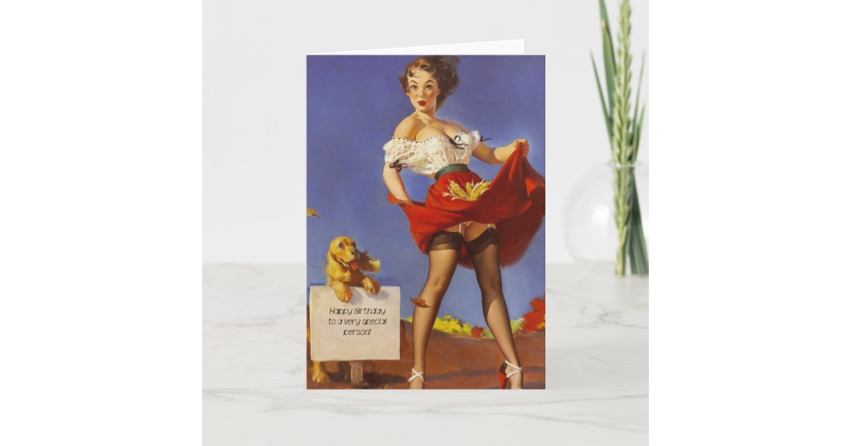 Happy Birthday Pinup Gal And Dog Card Zazzle Com Happy Birthday Pinup Gal And Dog Card Zazzle Com