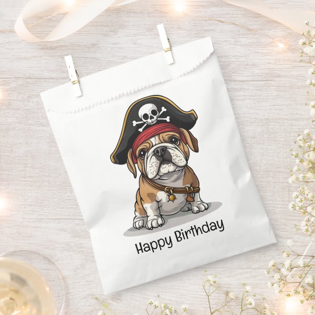 Happy Birthday Pirate English Bulldog Skull Favor Bag (Clipped)
