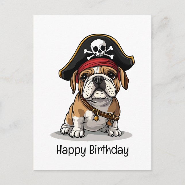 Happy Birthday Pirate English Bulldog Skull Postcard (Front)