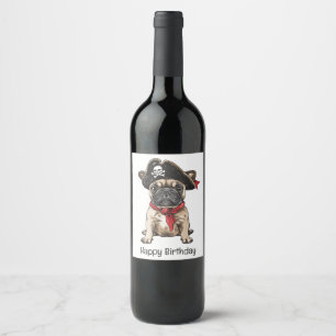 Happy Birthday Pirate French Bulldog Wine Label